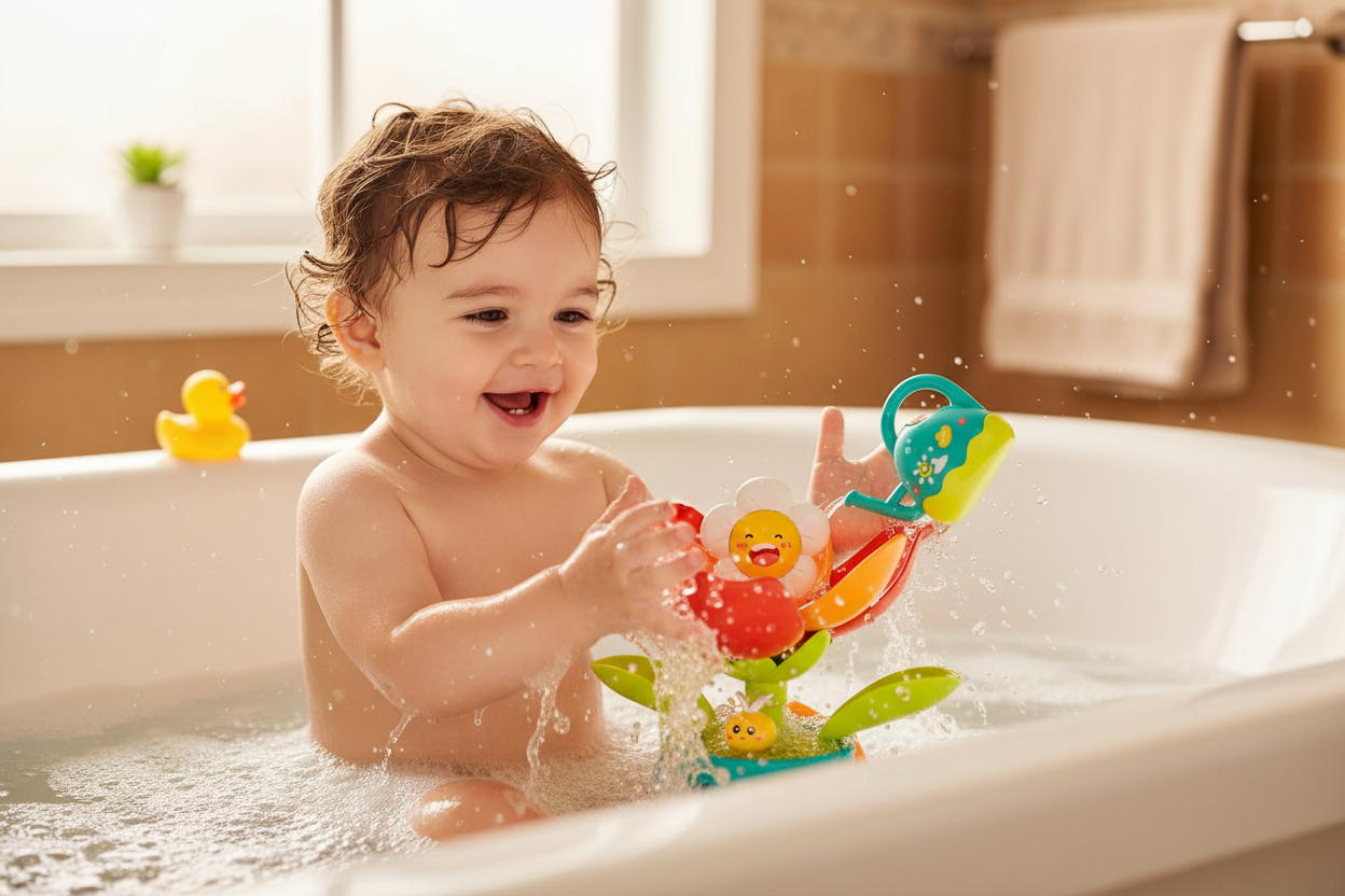 2025 Baby Bath Toy Play Water in Duck/Flower Shape Lion Waterwheel Children Fun in Shower Bathtub with Suction Cup in Kid Gift