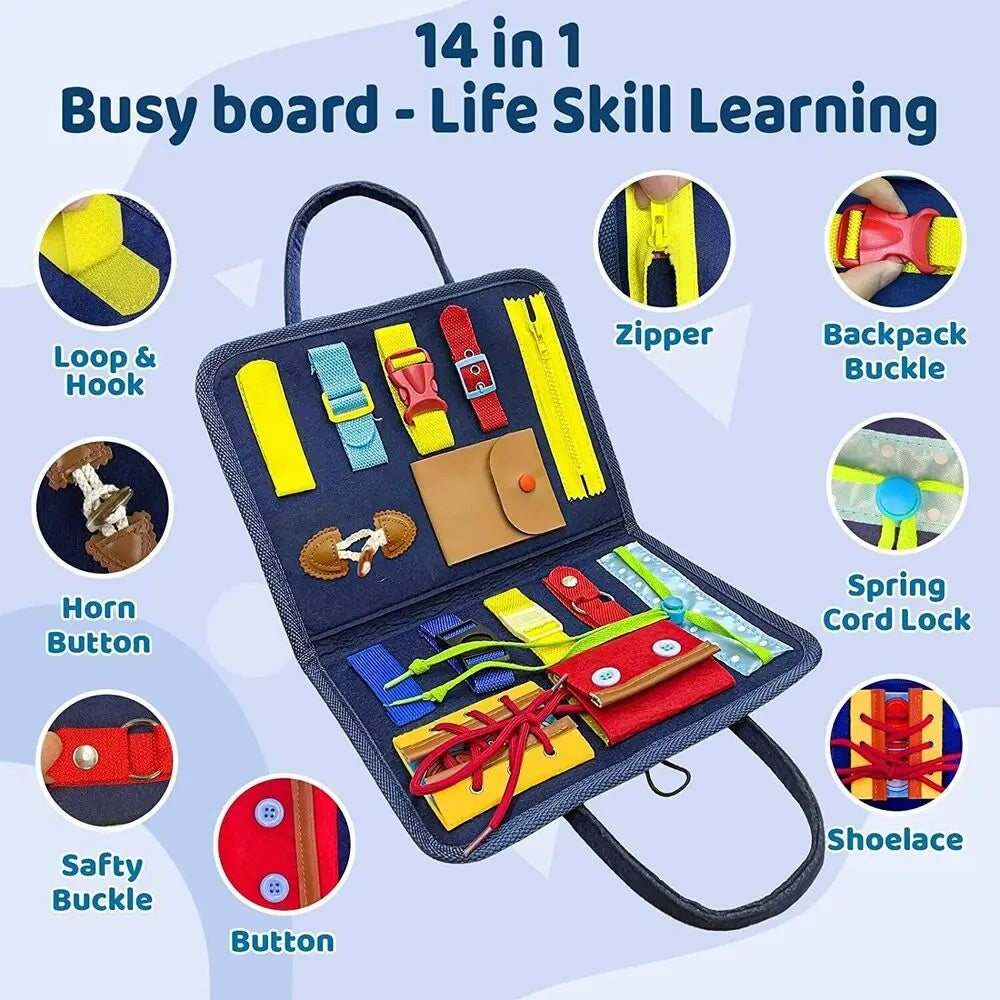 Montessori Baby Busy Board – Educational Buckle Training Toy for Toddlers & Preschool Kids