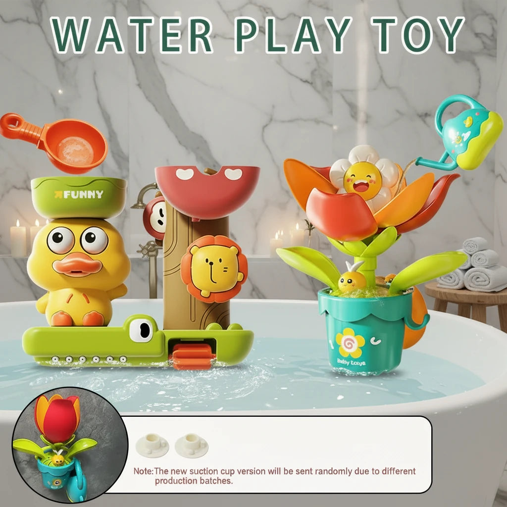 2025 Baby Bath Toy Play Water in Duck/Flower Shape Lion Waterwheel Children Fun in Shower Bathtub with Suction Cup in Kid Gift
