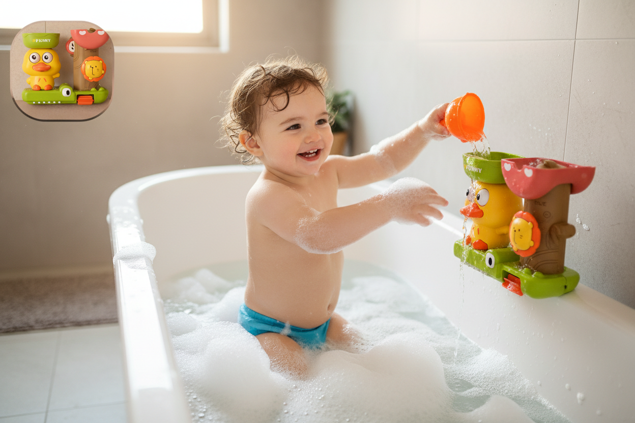 2025 Baby Bath Toy Play Water in Duck/Flower Shape Lion Waterwheel Children Fun in Shower Bathtub with Suction Cup in Kid Gift