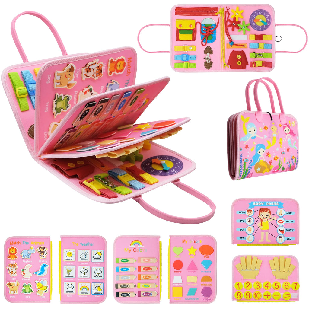 Montessori Toddler Busy Board,Autism Sensory Toys，Educational Activity Motor Skills Baby, Life Skills Learning Toys for Kids