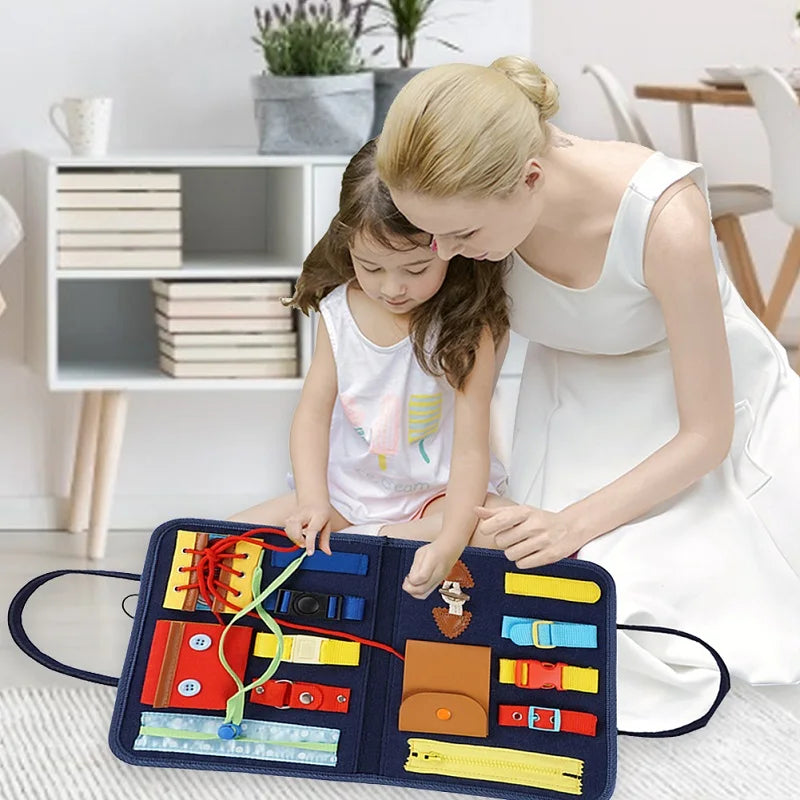 Montessori Baby Busy Board – Educational Buckle Training Toy for Toddlers & Preschool Kids