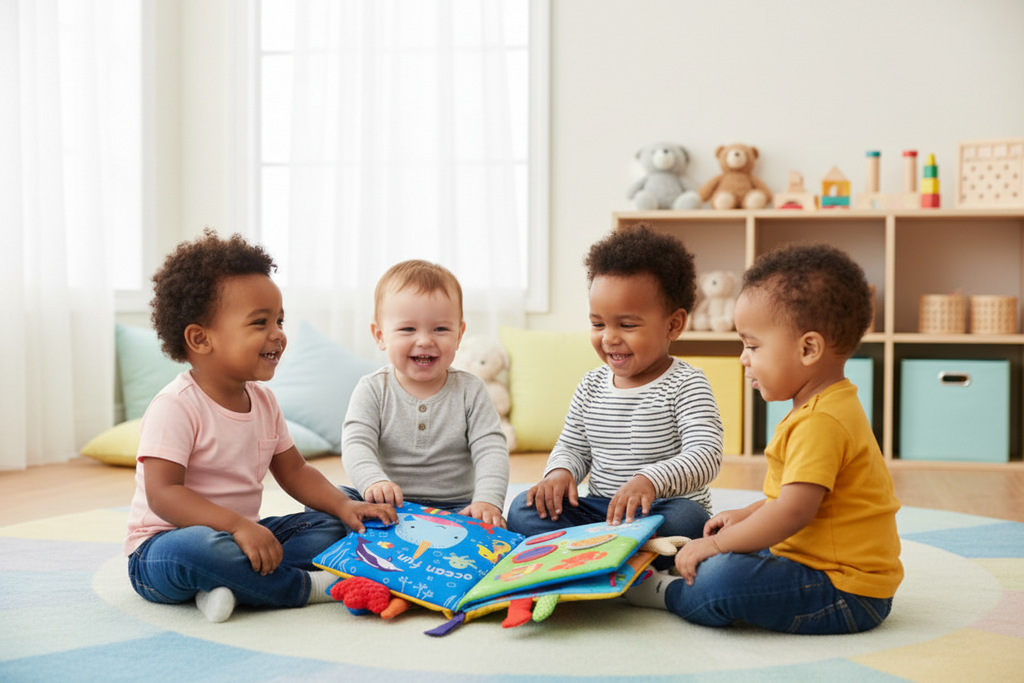 Baby Soft Cloth Book with Rattle & Sound – Early Learning Sensory Toy for Infants 0-36 Months